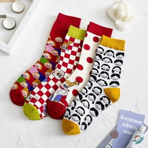 Funny Socks Women Cartoon Animal Fruit Red Dots Plaid Colorful Harajuku Skateboard Personality Happy Socks Fancy Male Female