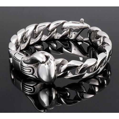 New Fashion 15mm Curb Cuban Chain Men Bracelet Punk 316L Stainless Steel Boxing Glove Charm Bracelet For Men Jewelry Gift