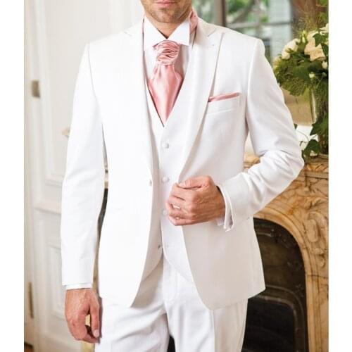 Spring Custom New Fashion Formal Groom For Wedding Party White Men Suit Handsome Business Casual Costume(Jacket + Vest + Pants)