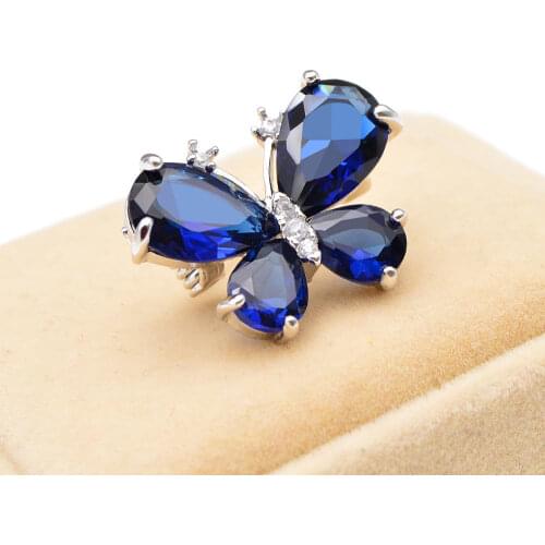 New style blue zircon diamond butterfly collar pin fashion butterfly badge brooch Personalized corsage clothing accessories gift