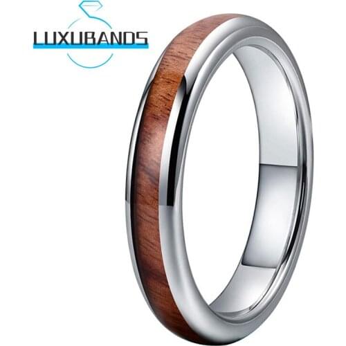 Tungsten Wedding Bands 4MM For Women Real Wood Inlay Engagement Rings Polished Finished Comfort Fit