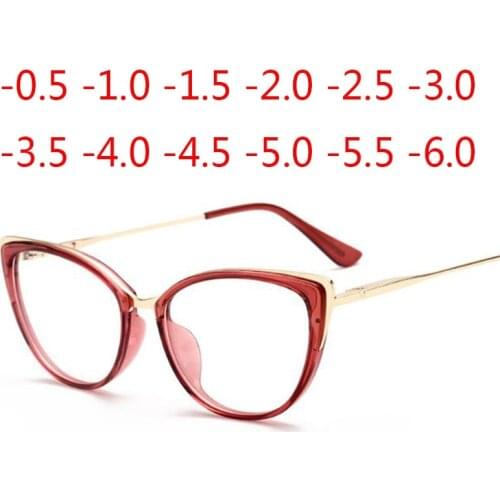Cat Eye Spectacle Women Anti Blue Light Optical Eyewear Myopia Lens Glasses Diopter 0 -0.5 -0.75 -1.0 -2.0 -2.5 -3.0 To -6.0