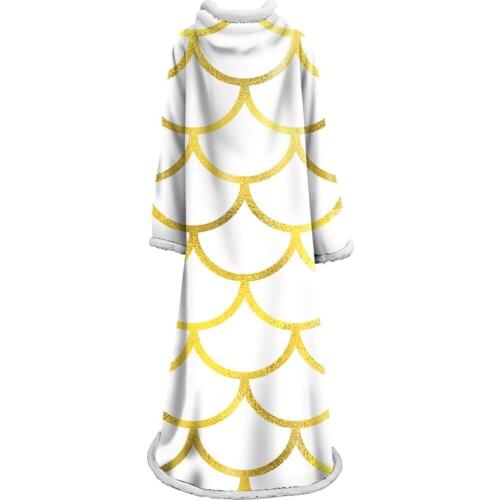Mermaid Scales Printing Hooded Blanket Thickened Warm Cover Blanket for Adults Kids Travel Camping Warm Blanket With Sleeve