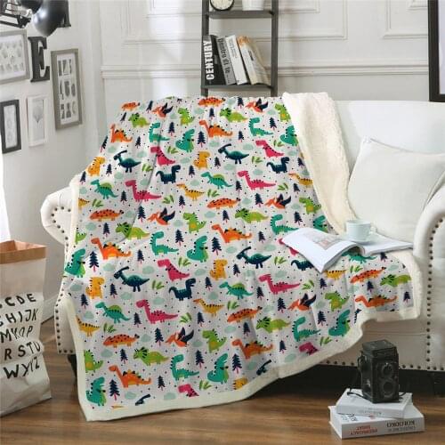 Dinosaur Blanket Plush Throw Cartoon Sofa Noble Animal Print Bedding Sherpa Blankets