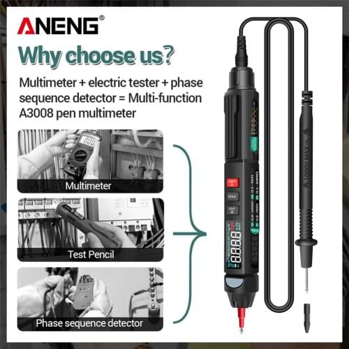 Professional A3008 LCD Digital NCV Multimeter Pen Type Intelligent 6000 Counts Non Contact AC/DC Voltage Resistance Diode Handhe