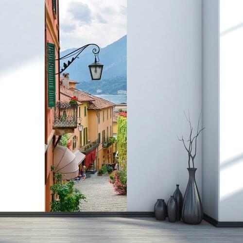 Italy Como Lake Self-adhesive Wallpaper on the Door PVC Waterproof Door Sticker 77x200cm Art Home Decor Mural DIY Bedroom Renew