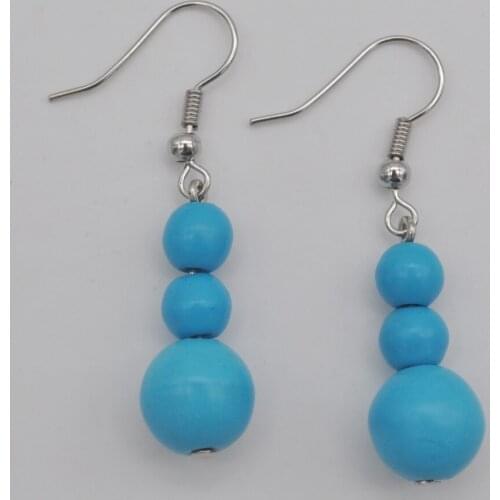 Blue Howlite Bead Stone Dangle Earrings Jewelry For Woman Gift T235