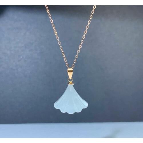 SHILOVEM 18k yellow gold real natural white Jasper pendants Christmas Gift fine Jewelry plant wedding no necklace mymz1416993hby