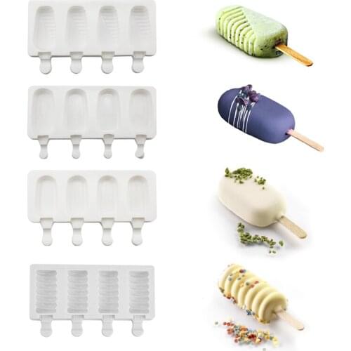 4 Cells Silicone Mold Diy Ice Cream Popsicle Dessert Baking Mold Safe And Environmentally Friendly Kitchen Gadgets Ice Tray Tool