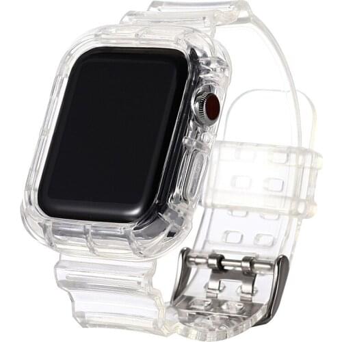 Clear Silicone Watch Band with Case for Apple Watch 38mm 40mm 42mm 44mm Rubber Sports Strap for Iwatch Series SE 6 5 4 3 2 1