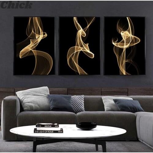 Nordic Minimalist Abstract Gold Line Canvas Paintings Black and Gold Posters Print Wall Art Picture Living Room Hotel Home Decor