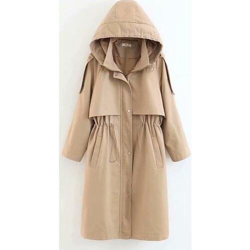 Stylish Lady 2021 New Hot Autumn Hooded Long Coat Jacket Women Fashion Drawstring High Waist Long Sleeve Zipper Outwear Jackets