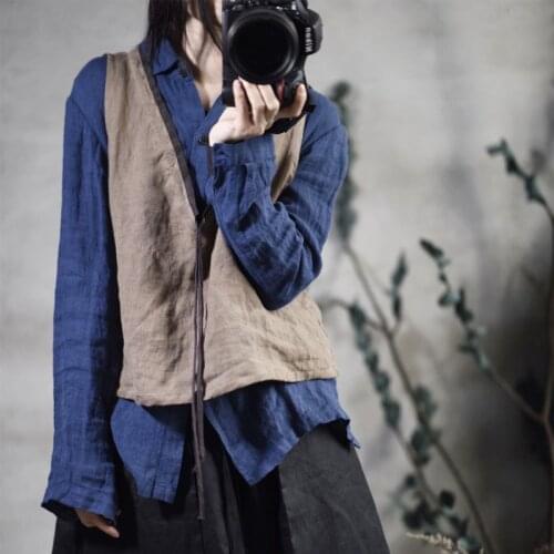 Women Spring Summer Linen V neck Vests Sleeveless Tops Female 2020 Simple Retro Flax Vests Retro Ladies Tops Vest