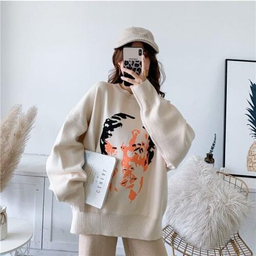 [ZAYAU]Lazy Pattern Pullover womens Autumn Winter New Korean Loose Bottomed Knit Top Medium Length 2021