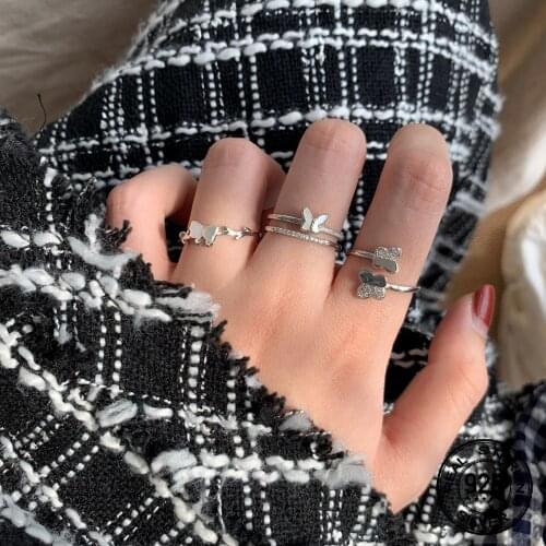 Open Zircon Shell Butterfly Rings S925 Silver For Women Adjustable High Quality Korean Fashion Student Party Jewelry Gift INEFFA