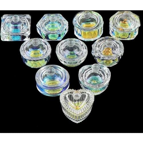 1 Pc Rainbow Crystal Clear Acrylic Liquid Dish Tappen Dish Glass Cup With Lid Bowl For Acrylic Powder Monomer Nail Art Tool Kit