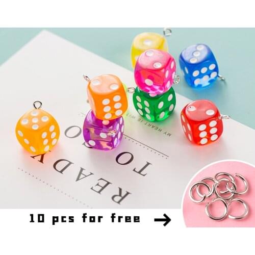 10PCS Charm For Jewelry Making 14mm Transparent Dice Earrings Necklace Pendant Charms DIY Keychain Keyring Accessories Wholesale