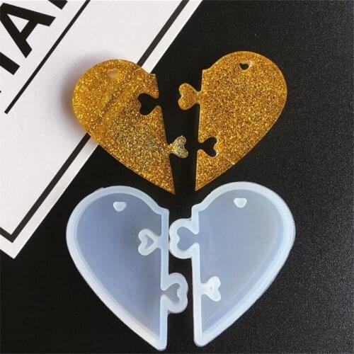 2Pcs Heart locks for lovers Pendant Liquid Silicone Mold DIY Epoxy Resin Mould Jewelry Making Casting Tools Puzzle Charm Mould
