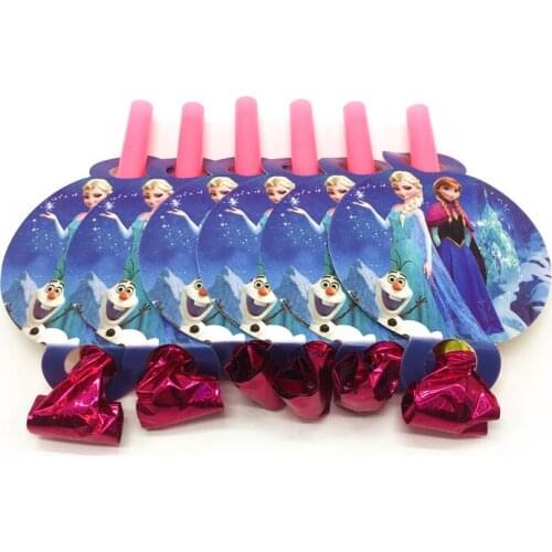 6Pcs/Lot Frozen Theme Blowout Funny Blowing Dragon Print Anna Elsa Noise Maker Birthday Party Baby Shower Decorate Toy Supply