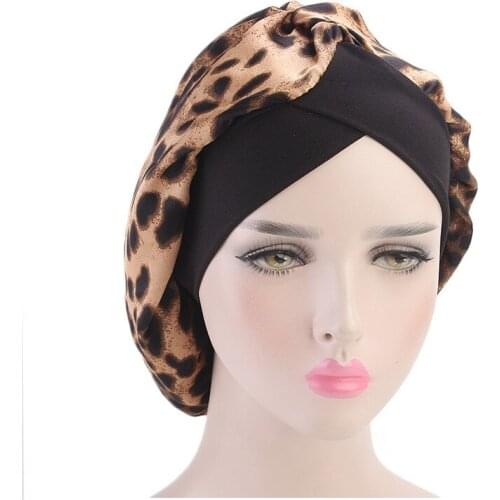Bonnet Satin Women Sleeping Night Cap Big Size Beauty Print Satin Beanie Headwrap Hair Cover Floral Headwear Chemo Hair Loss Hat