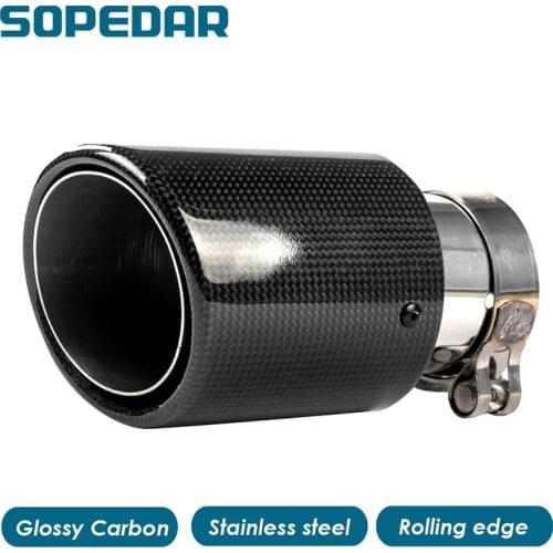Car Rear Exhaust Muffler Pipes 3k Glossy Carbon Stainless Steel Tail Auto Modification Tip System Rolling Edge Universal Parts