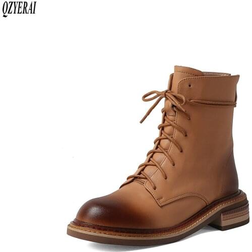 Women Riding boots Genuine leather Female boots black bottom of the thick cowhide Autumn winter Women shoes Size 34-42