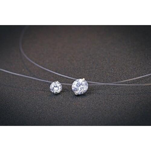 925 Sterling Silver Dazzling Zircon Necklace And Invisible Transparent Fishing Line Simple Pendant 38-40cm Personality