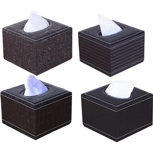 Box Cover Paper Napkin Holder Case Room Car Hotel Tissue Holder Waterproof Easy Cleaning Black Leather Living Room Bedroom