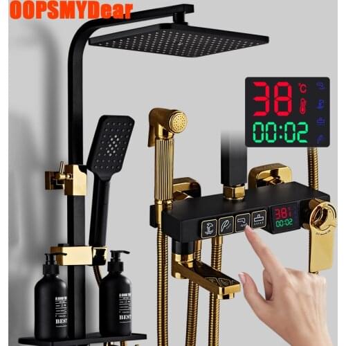 Digital Shower System Bathroom Hot Cold Thermostatic Bath Shower Set Wall Mount SPA Rainshower Faucet Bathtub Square Rain Grifo