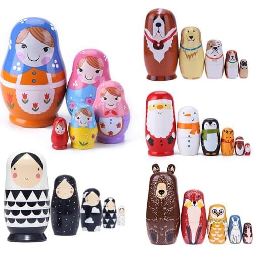 1 Set Wood Russian Nesting Dolls Matryoshka Dolls Babushka Hand Crafts Fun Children Kids Birthday Gifts Crafted Doll Home Decor