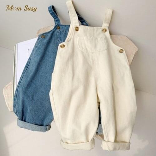 Baby Cotton Overalls Pants Pocket Infant Toddler Denim Jumpsuit Bebe Girl Boy Jeans Trousers Child Dungaree Clothes 1-6Y