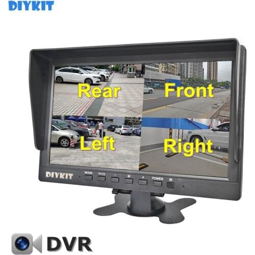 DIYKIT 1024*800 AHD 10.1" 4 Split Quad IPS Screen Rear View Car Monitor Support 4 x 960P AHD Camera SD Card Video Recording
