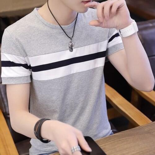 New mens Short Sleeve T-Shirt Large Mens black and white striped shirt trend round neck pure cotton half sleeve clothes