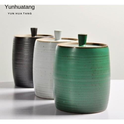 Ceramic Kung Fu Tea Caddy Vintage Handmade Kiln Awake Cha Guan Large Earthenware Tea Ceramic Jars with Lids TeaBox Tea Container