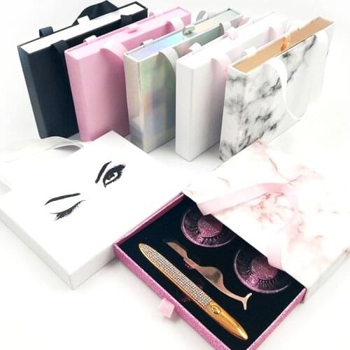 NEW Design Eyelash Packaging Box Wholesale Lashes Empty Boxes Eyelash Package Case 8-25mm Rectangle Box With Eyeliner Tweezers