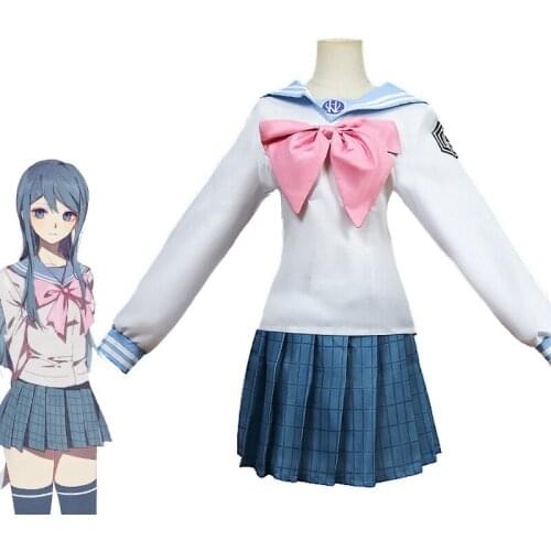 4 PCS Anime Danganronpa Maizono Sayaka Cosplay Costume Dangan Ronpa School Girl JK Uniform Skirt Set Halloween Party Carnival