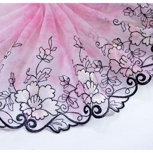 19.5 cm Wide Peony Flowers Embroidered Lace Trim Rose floral printed Mesh Costume Decor Lace Applique lingerie Trimmings Fabric