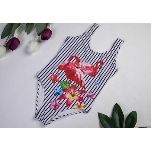 Girls Swimsuit 3-9years New 2021 Flamingo One Piece Children' Swimwear Stiped Childrens Swimwear Bathing Swimming Suit TB043