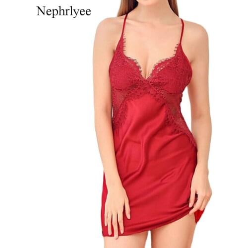 2021 Summer Sexy Night Dress Lace Nightgown Womens New Sleepwear Backless Lace V-Neck Nightwear Silk Nightdress Homewear SLP203