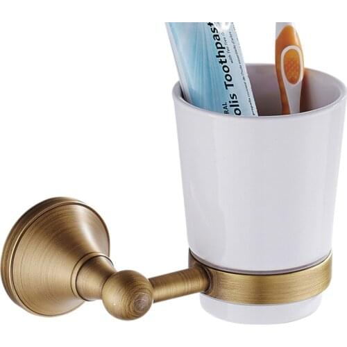 Leyden Antique Brass Toothbrush Holder Vintage Wall Storage Round Wall-mounted Toothpaste Organizer Bathroom Hardware Accessory