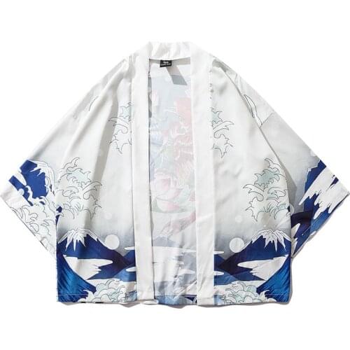 Fashionable Kimono Cardigan Japanese Printed Yukata Clothing Daily Street Lounge Male Female Short Robe Casual Outerwear