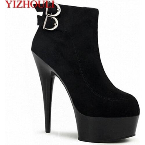 The 15cm super high heel shoes with low boots, belt decorative imported suede nightclubs sexy small Dance Shoes
