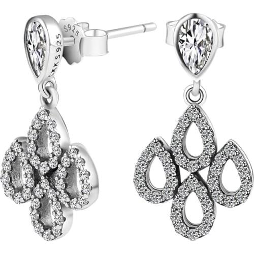 Enchanted Teardrop Earring with Clear CZ 100% 925 Sterling-Silver-Jewelry Free Shipping