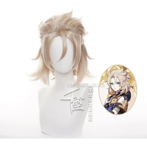 Genshin Impact Albedo Cosplay 35cm Short Linen Wig Cosplay Anime Cosplay Wigs Heat Resistant Synthetic Wigs Halloween