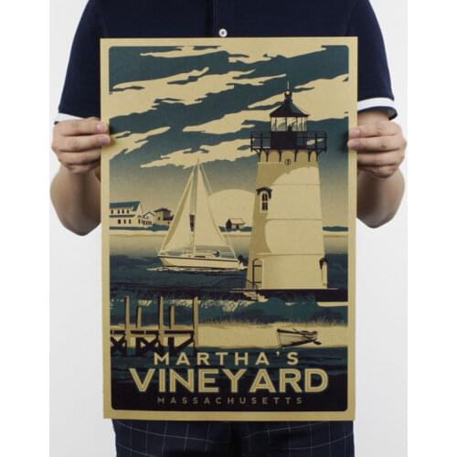 AIMEER Printmaking-Massachusetts, USA MARTHAS VINEY ARD Painting decor painting/kraft paper retro poster painting core 51*32cm