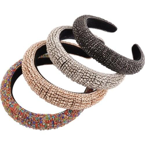 Baroque Crystal Rhinestone Hairband For Women Vintage Style Velvet Fabric Beaded Wide Brim Hair Band Hair Accessories Headdress