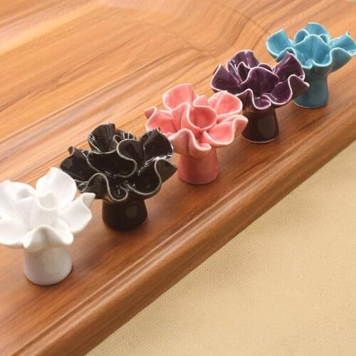 Rural style ceramic cockscomb rose flower handle single hole furniture cabinet door cabinet drawer handle