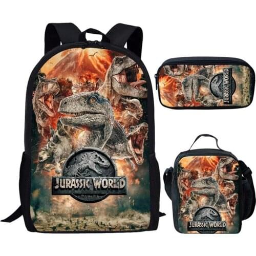 2020 New Cool T-rex Dinosaur School Bags Set Bookbags for Teenage Boys 3pcs Primary Backpack with Lunch Box Pencil Bags