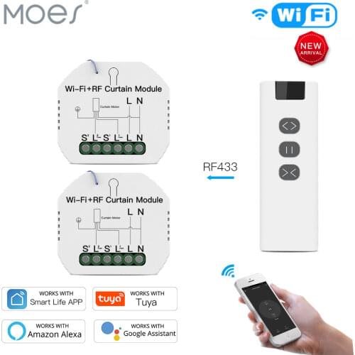 Tuya Smart Life WiFi RF433 Blind Curtain Switch with Remote for Electric Roller Shutter Sunscreen Google Home Alexa Smart Home