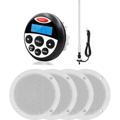 Waterproof Boat Radio Marine Bluetooth Stereo Audio Receiver Car MP3 Player+2Pairs 4" Marine Speaker+FM AM Antenna For RV Yacht